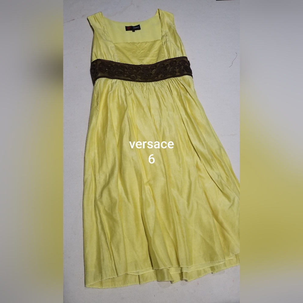 Versace Dress, Silk, Couture, Size 6, Yellow, Formal, Empire Waist